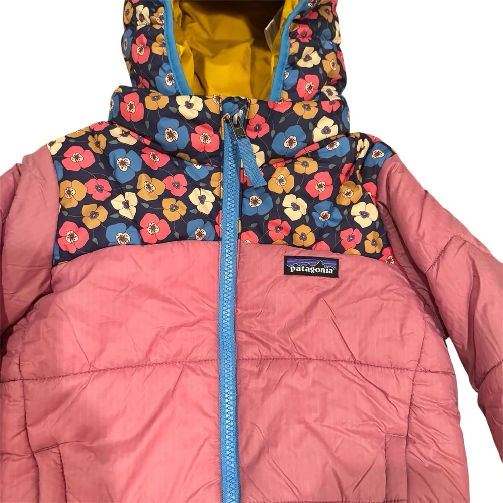 Patagonia girls floral pink puffer astropuff hood parka jacket Sz 3T - Picture 2 of 5
